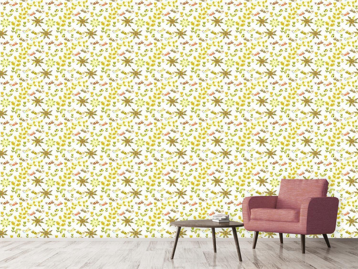 patterned-wallpaper-birds-fly-over-the-flower-bed