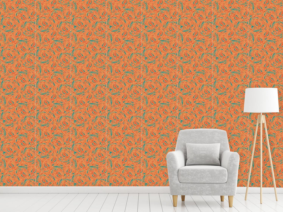 patterned-wallpaper-copper-engraving-orange