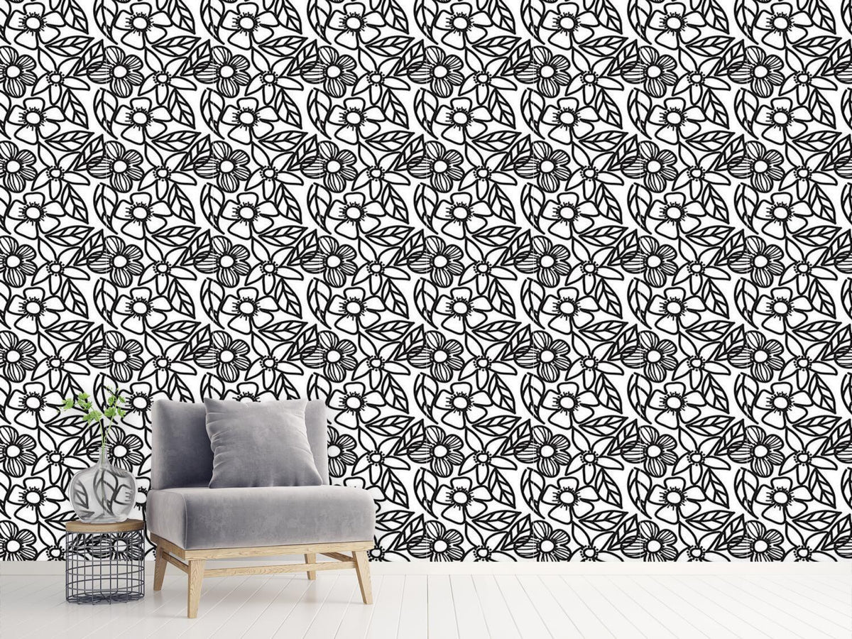 patterned-wallpaper-flower-doodles-black-and-white