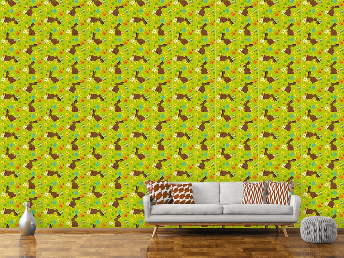 patterned-wallpaper-easter-bunny-green