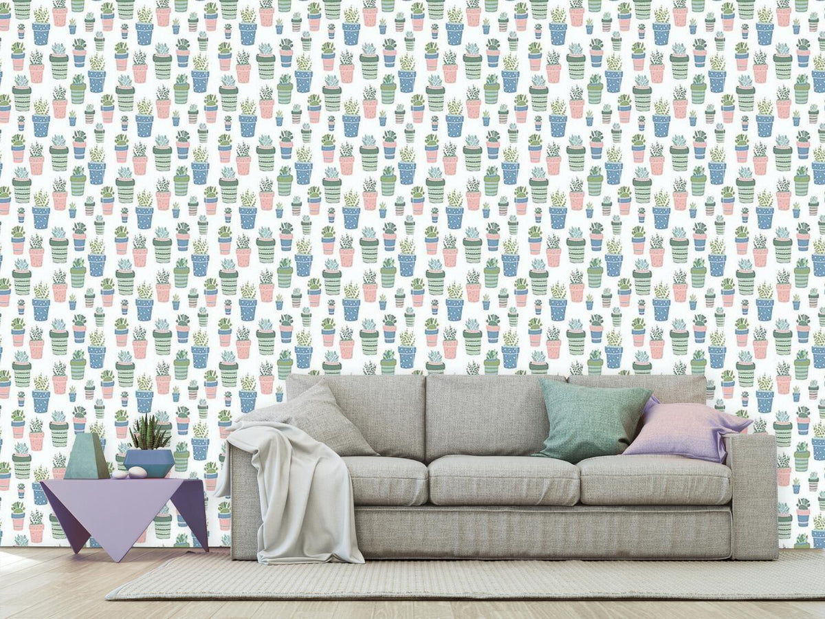 patterned-wallpaper-succulent-pots