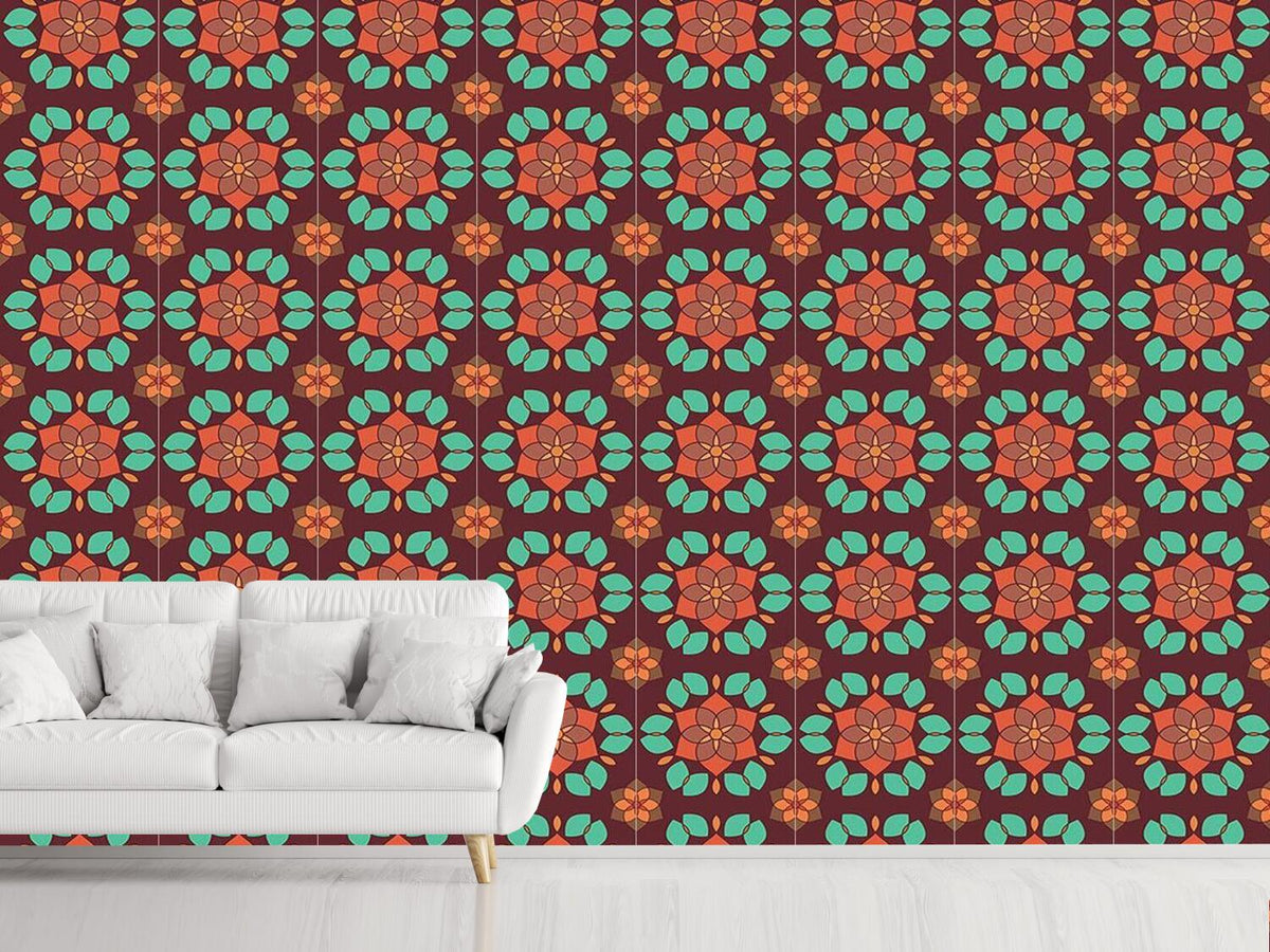 patterned-wallpaper-lotus-flower-retro