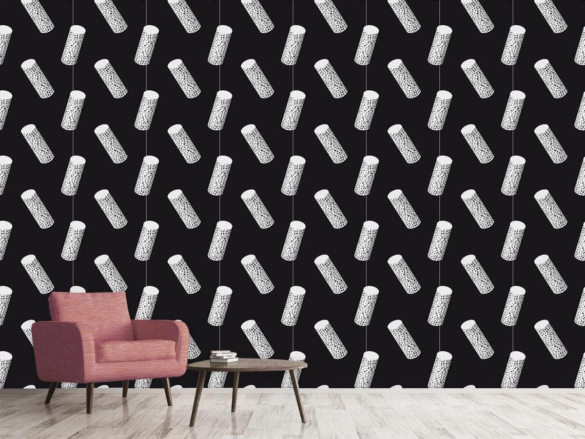 patterned-wallpaper-cylinders-with-decor