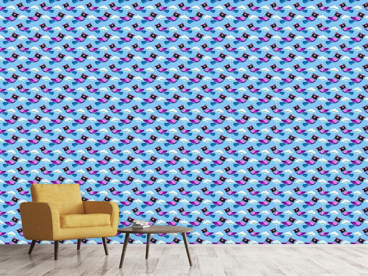 patterned-wallpaper-funny-birds-in-the-clouds