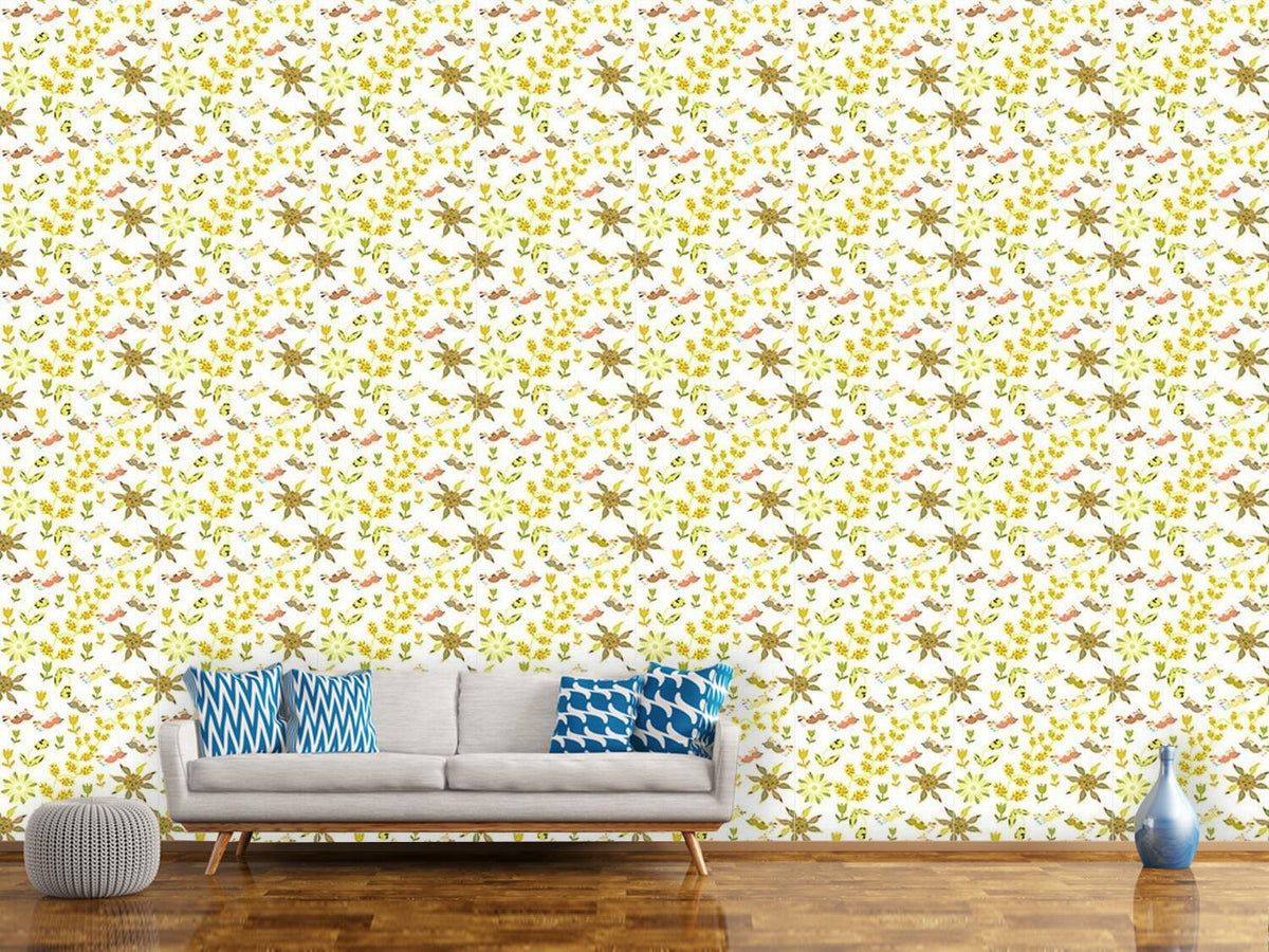 patterned-wallpaper-birds-fly-over-the-flower-bed